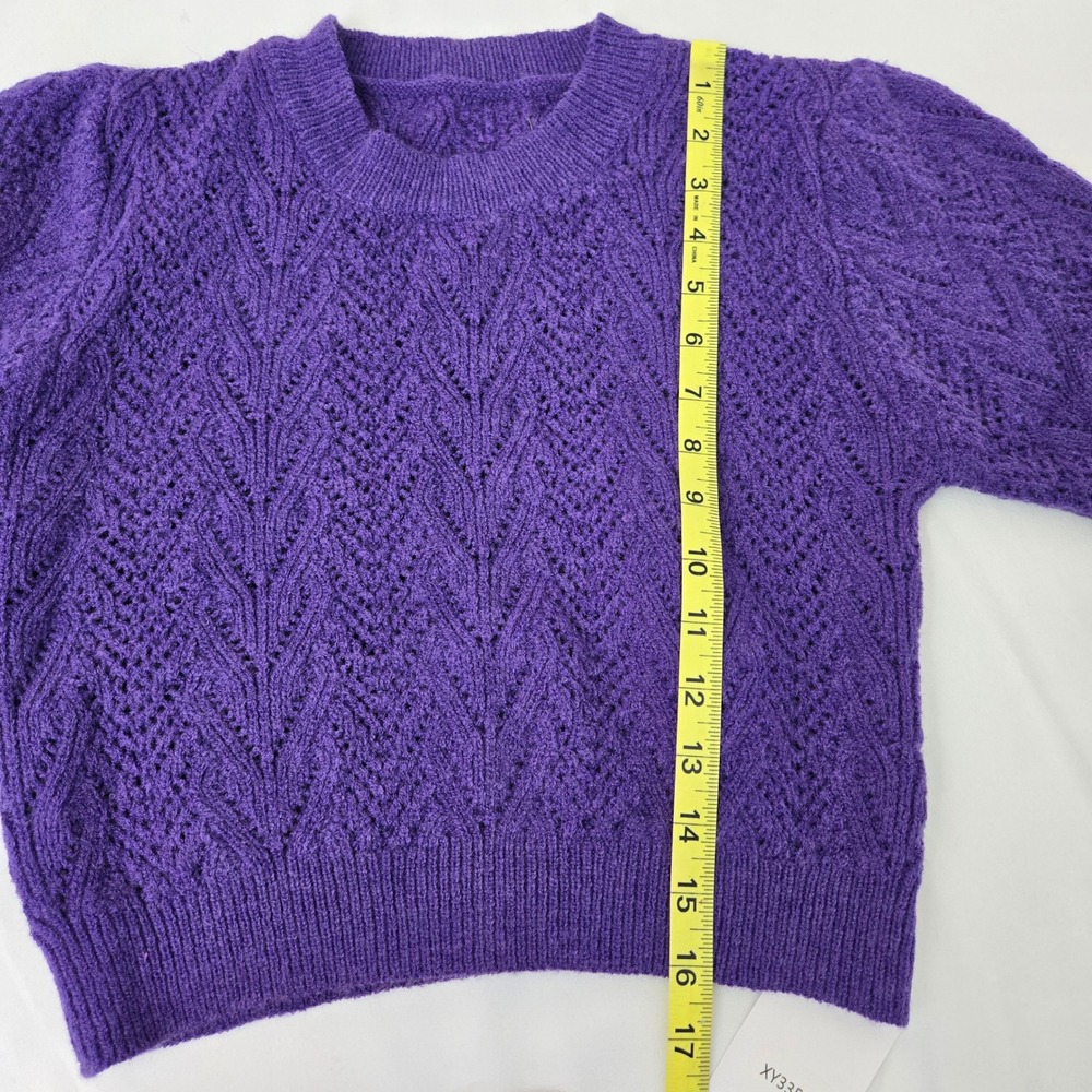 Knit Mix Purple Knit Short Sleeve Top Women's Medium Open Stitch Sweater - Picture 12 of 12